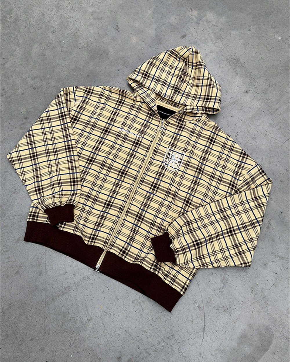 GRID ZIP HOODIE YELLOW & BROWN - Image 9