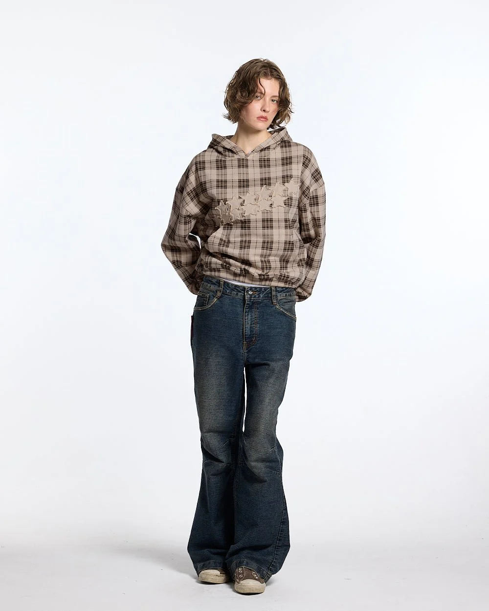 STARS TARTAN HOODIE BEIGE - Image 9