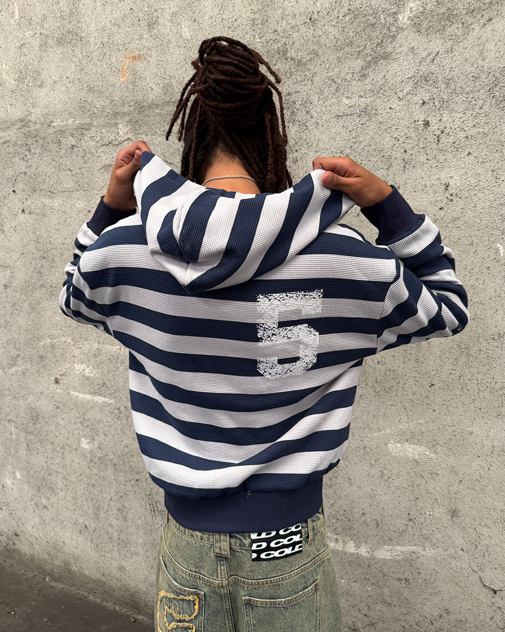 UNTRUE WAFFLE REVERSIBLE ZIP HOODIE BLUE - Image 12