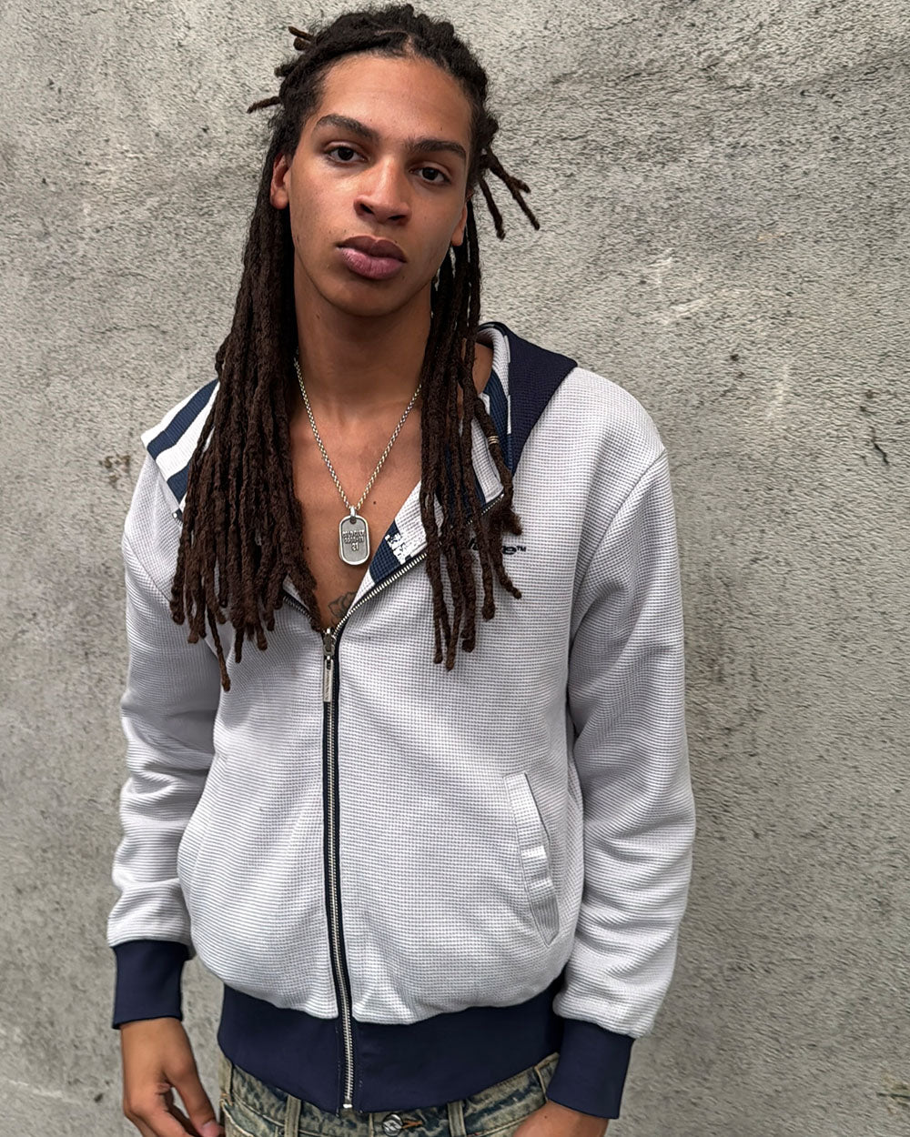 UNTRUE WAFFLE REVERSIBLE ZIP HOODIE BLUE - Image 13