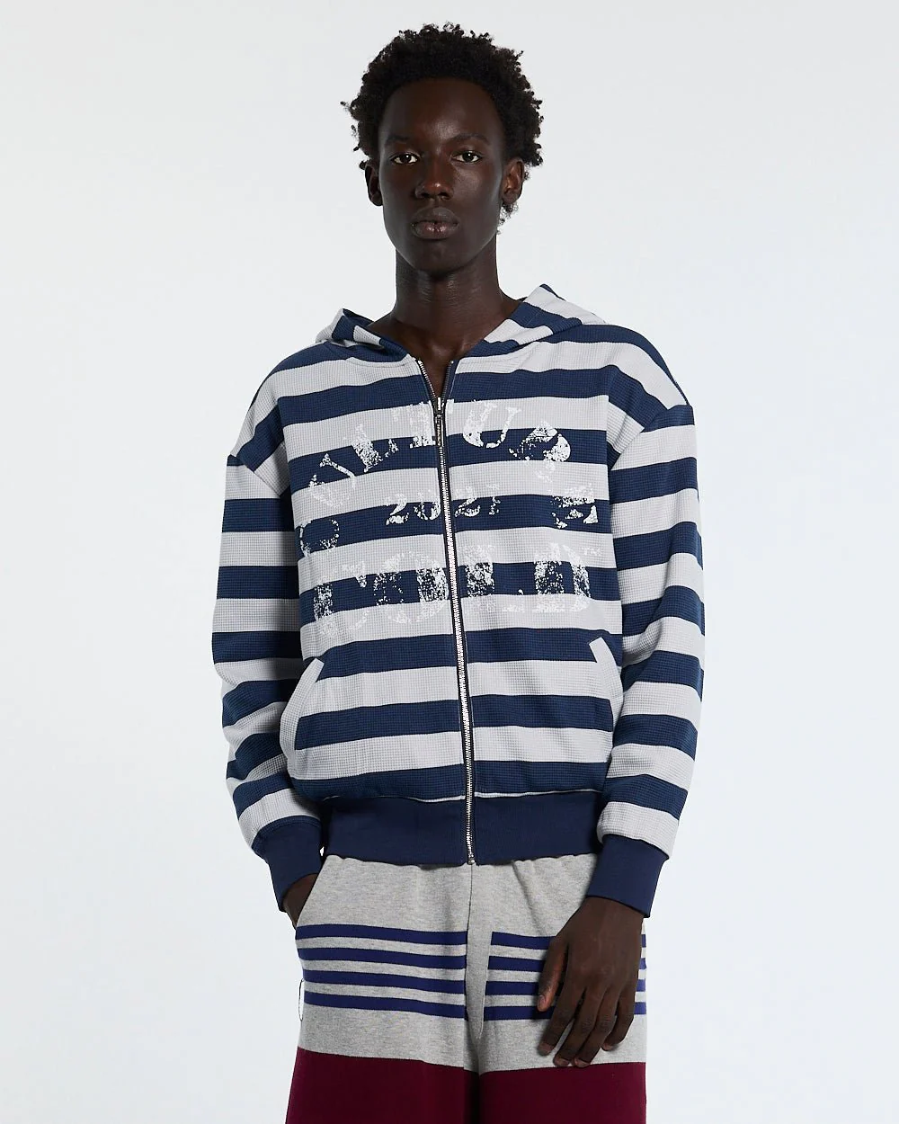 UNTRUE WAFFLE REVERSIBLE ZIP HOODIE BLUE - Image 3